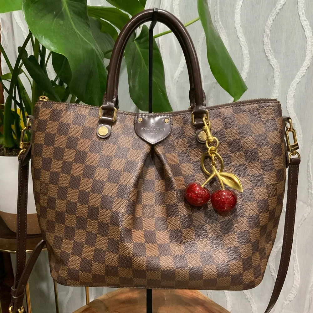 Louis Vuitton Brown Damier Sienna Satchel with Red Cherry Charm Dust Bag - Picture 4 of 17